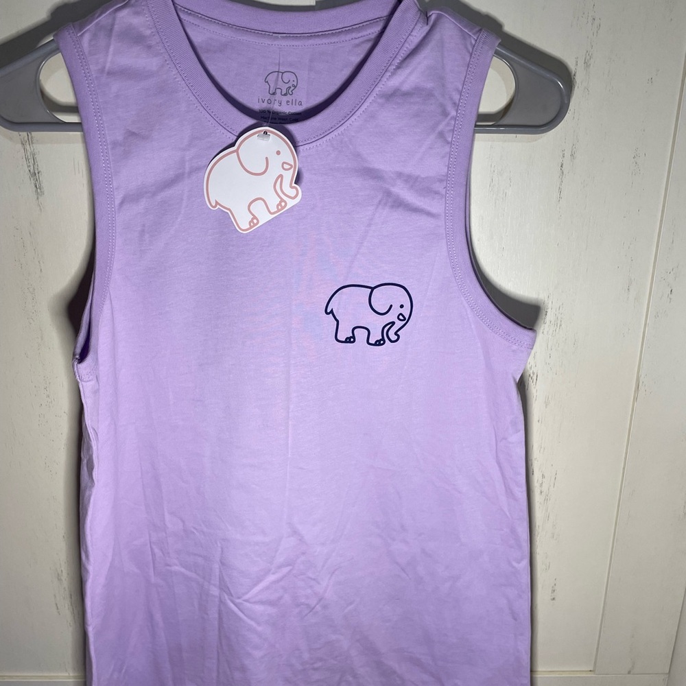 100% cotton Ivory Ella Light Purple Tank Top with Elephant Design NWT